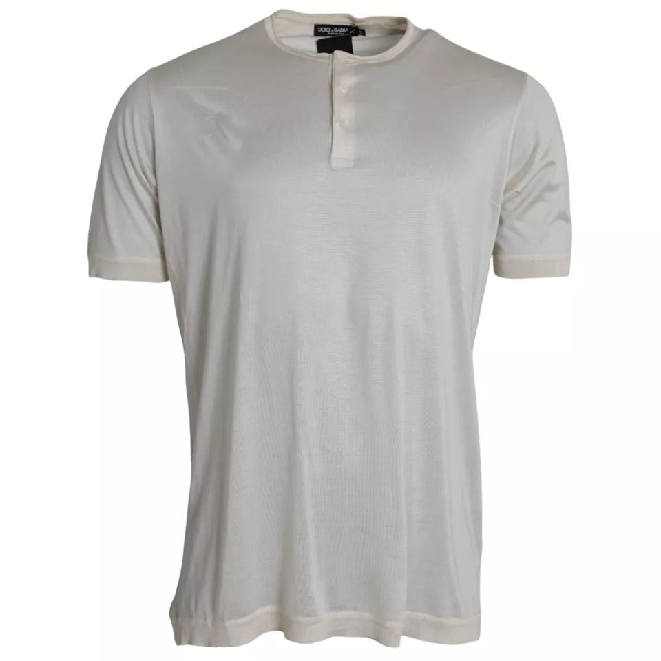 Dolce & Gabbana White Short Button Closure Silk Top T-shirt