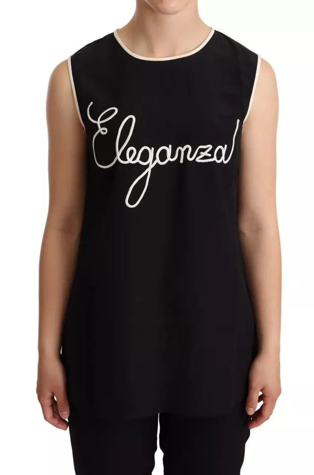 Dolce & Gabbana Black Silk Eleganza Print Sleeveless Tank Top