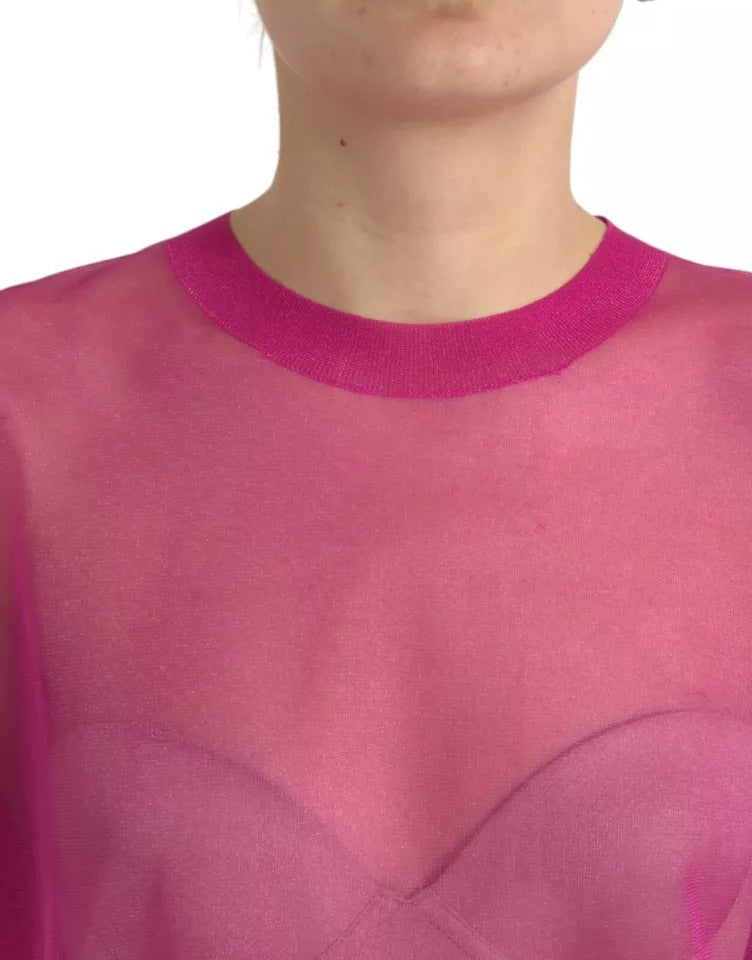 Dolce & Gabbana Pink Transparent Crewneck Long Sleeves Top