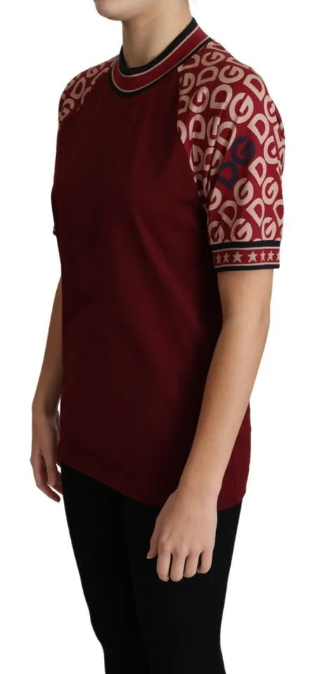 Dolce & Gabbana Maroon DG Mania Print Crew Neck T-shirt Top