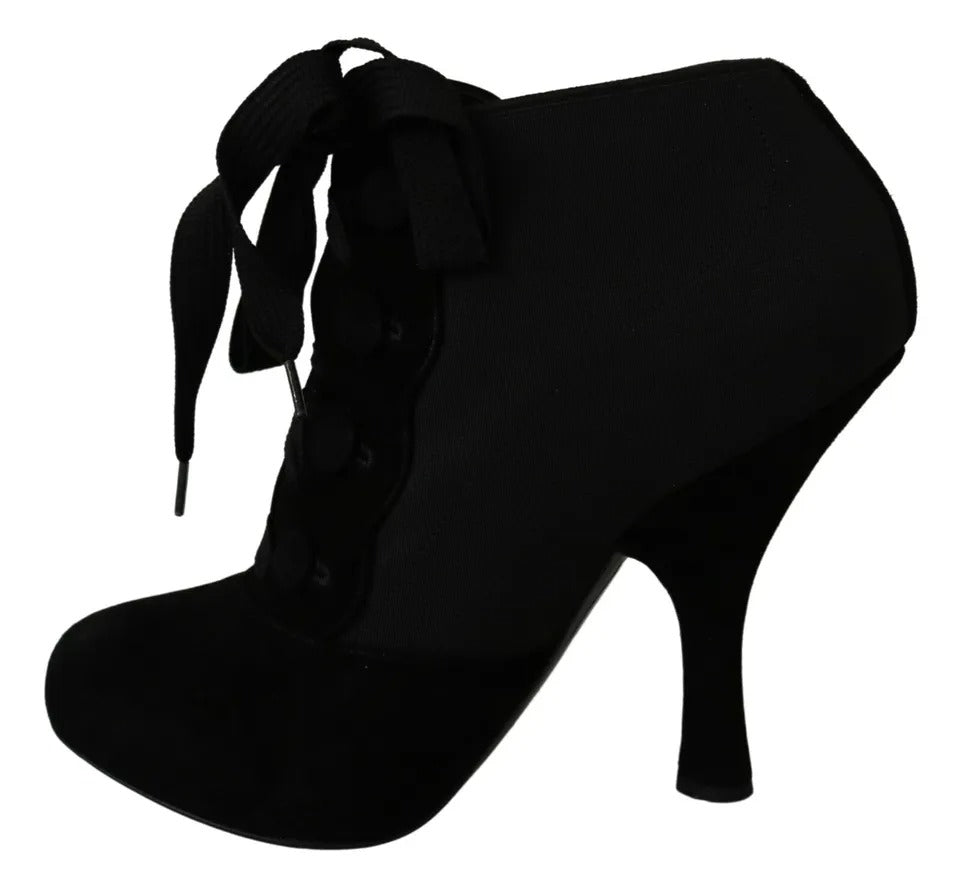 Dolce & Gabbana Black Suede Stretch Ankle Boots Booties Shoes