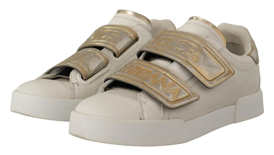 Dolce & Gabbana White Gold Leather Trainers Sneakers Shoes