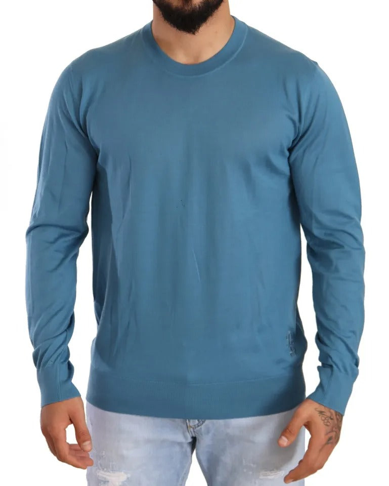 Dolce & Gabbana Blue Cashmere Crewneck Pullover Logo Sweater