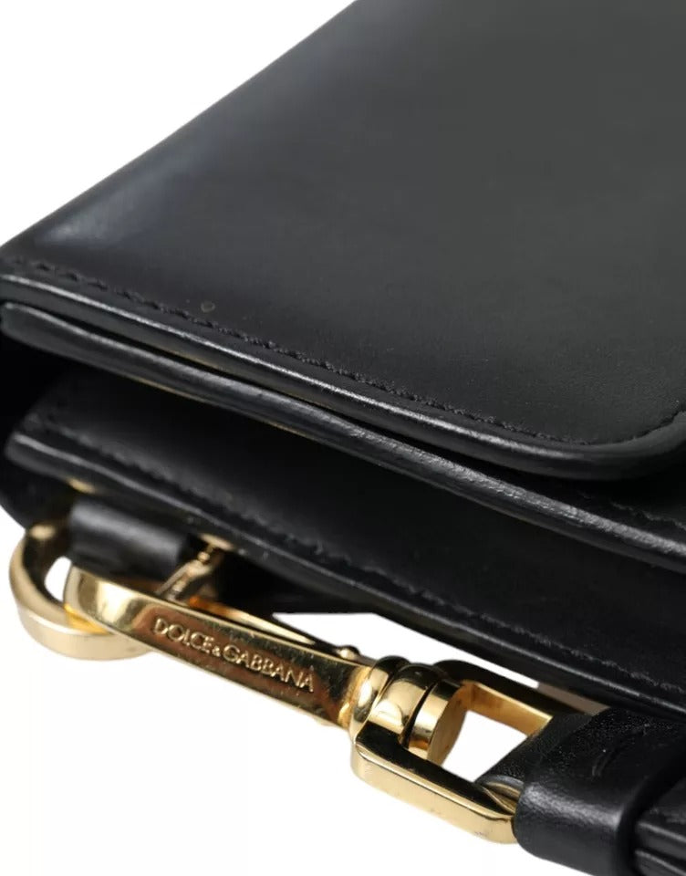 Dolce & Gabbana Black Calf Leather Large Logo Document Holder Clutch Men Bag