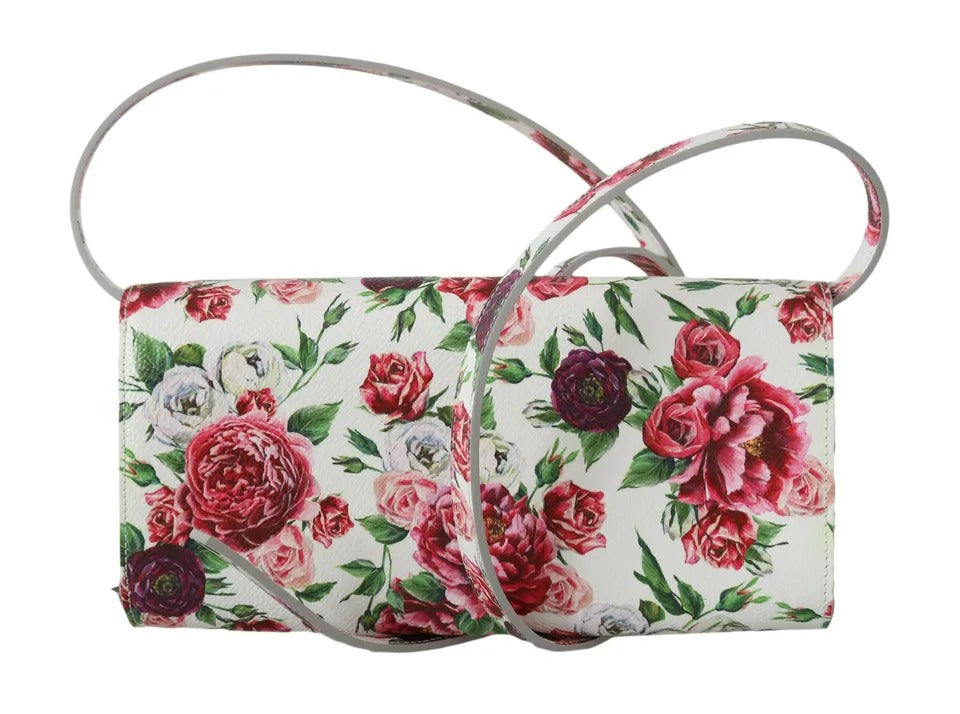 Dolce & Gabbana White Purse Clutch Floral Roses Leather Cross Body Bag