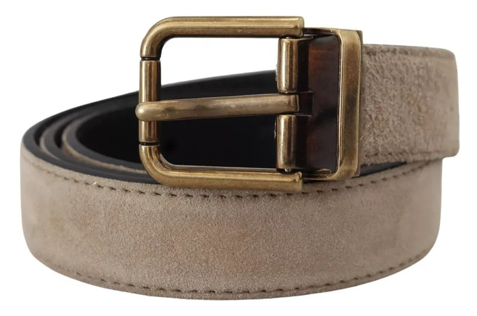 Dolce & Gabbana Beige Velvet Leather Gold Tone Metal Buckle Belt