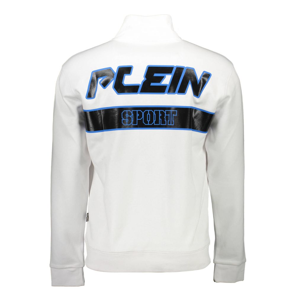 Plein Sport Sleek White Zip Sweatshirt with Contrasting Accents