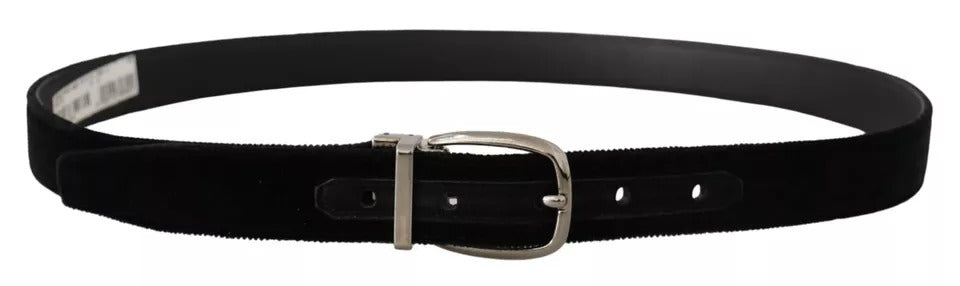 Dolce & Gabbana Black Velvet Silver Tone Metal Logo Buckle Belt