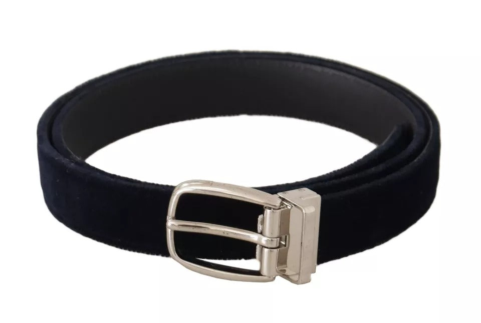 Dolce & Gabbana Blue Plain Velvet Silver Tone Metal Buckle Belt