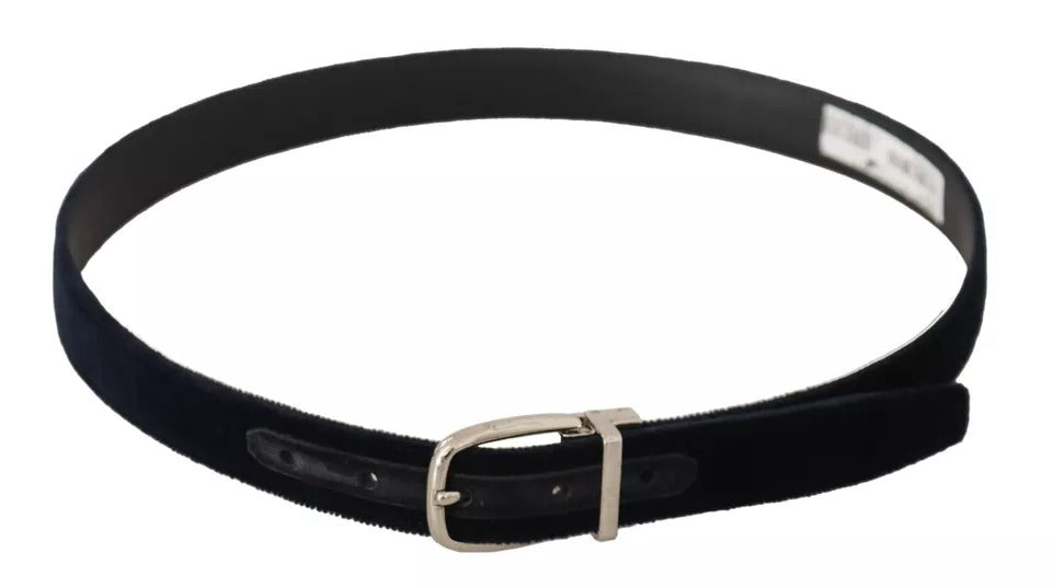 Dolce & Gabbana Blue Plain Velvet Silver Tone Metal Buckle Belt