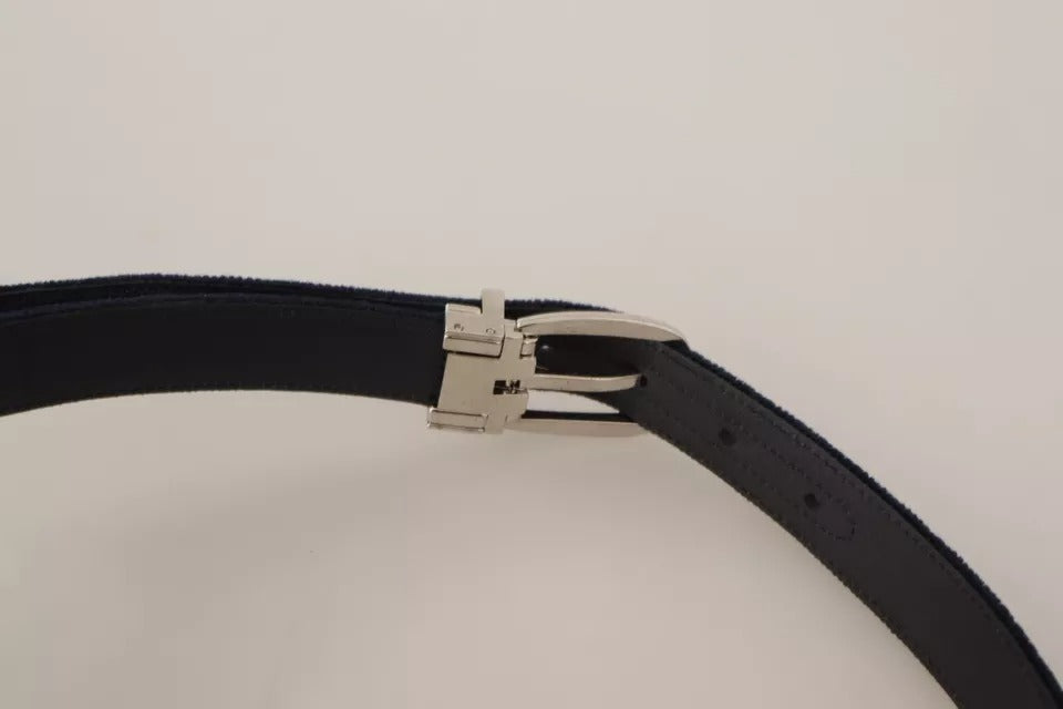 Dolce & Gabbana Blue Plain Velvet Silver Tone Metal Buckle Belt