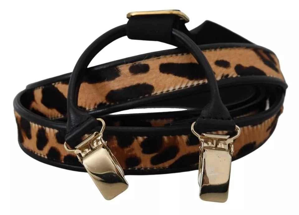 Dolce & Gabbana Brown Leopard Gold Clips Women Suspender Belt