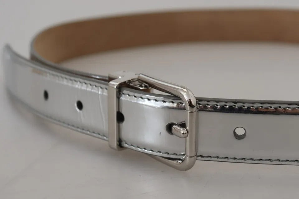 Dolce & Gabbana Silver Leather Metal Buckle Belt