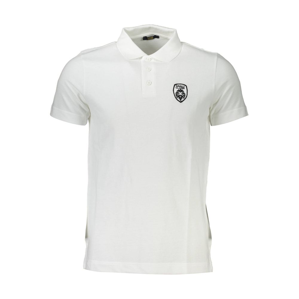 Cavalli Class Chic White Embroidered Polo for Men