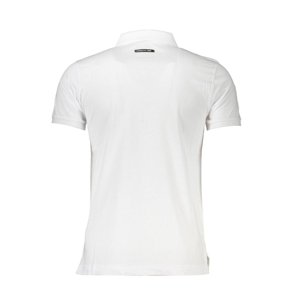 Cavalli Class Elegant White Cotton Polo with Signature Print