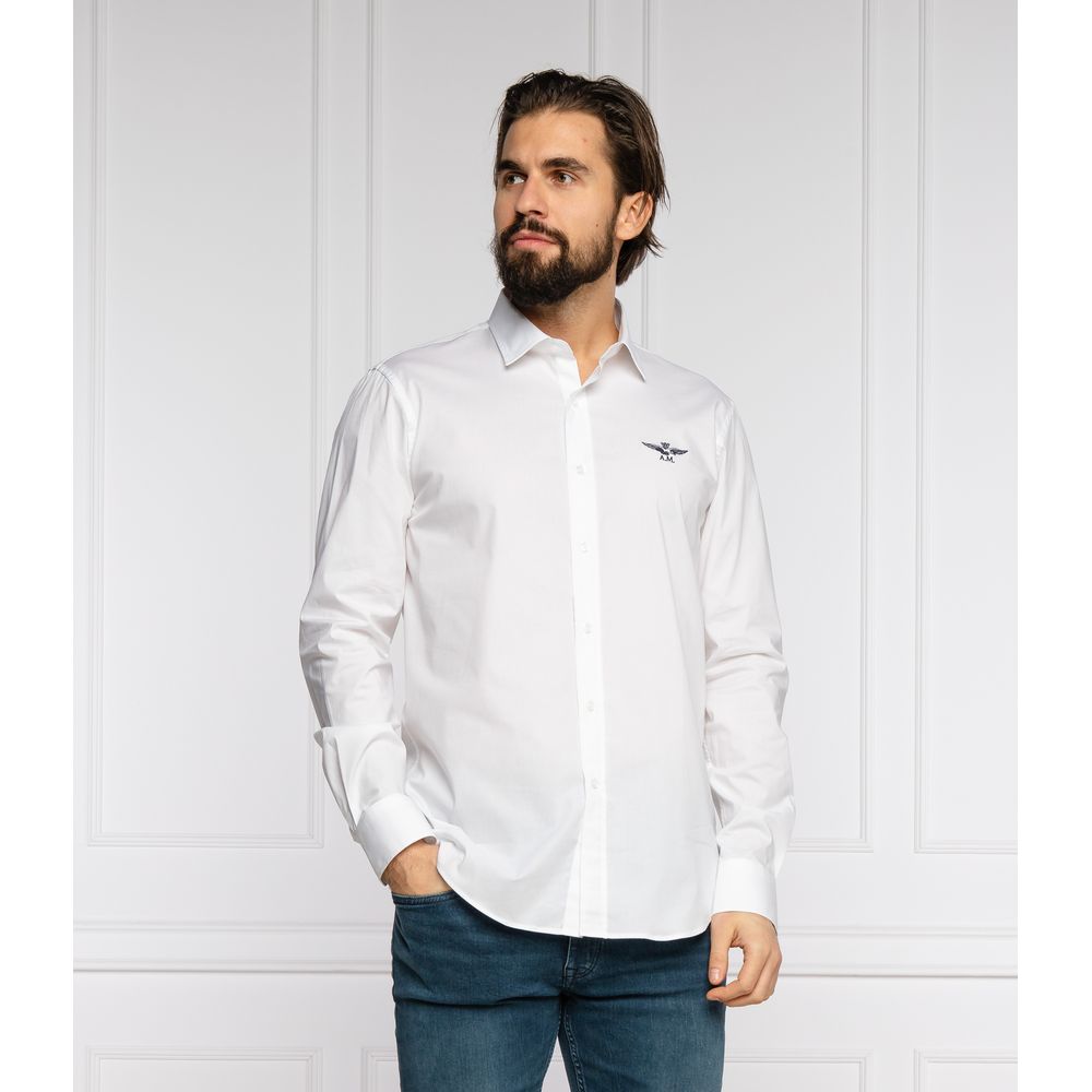 Chemise coupe slim en coton blanc Aeronautica Militare avec logo aigle