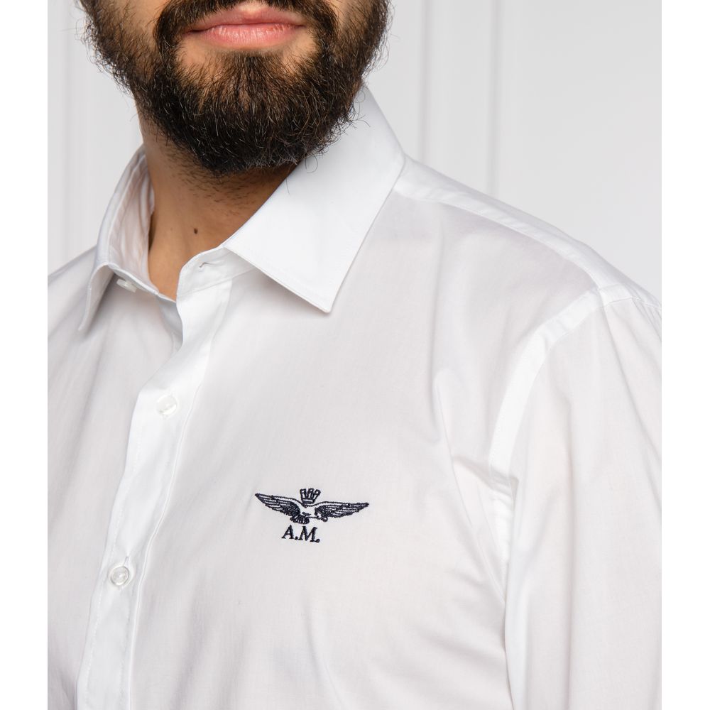 Chemise coupe slim en coton blanc Aeronautica Militare avec logo aigle