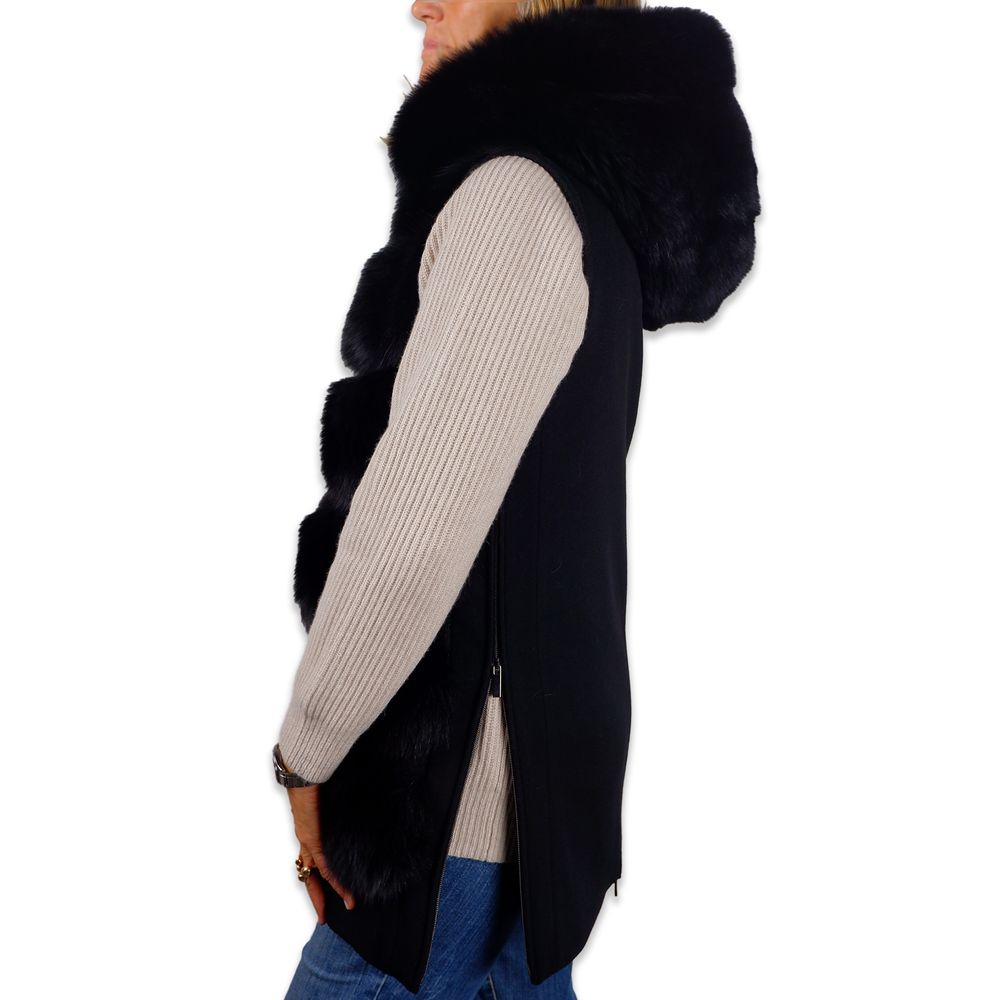 Manteau en laine sans manches avec bordure en fourrure de renard Made in Italy