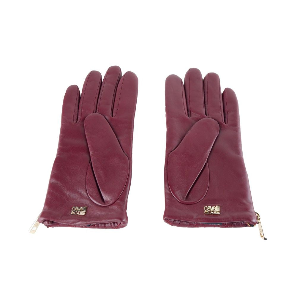 Gants en cuir d'agneau bordeaux élégants Cavalli Class