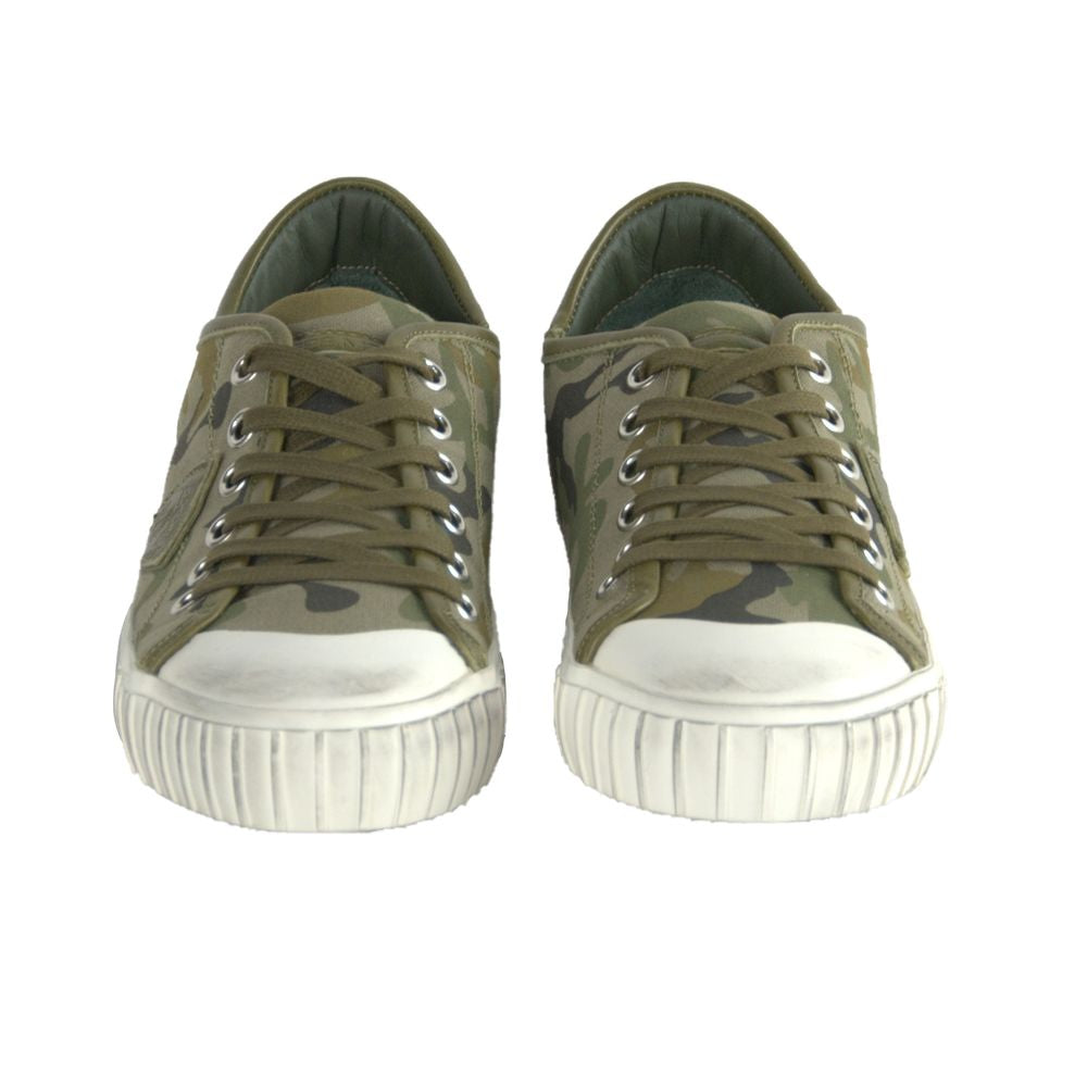 Philippe Model Gare LU Bandes Camou Vert Baskets En Cuir