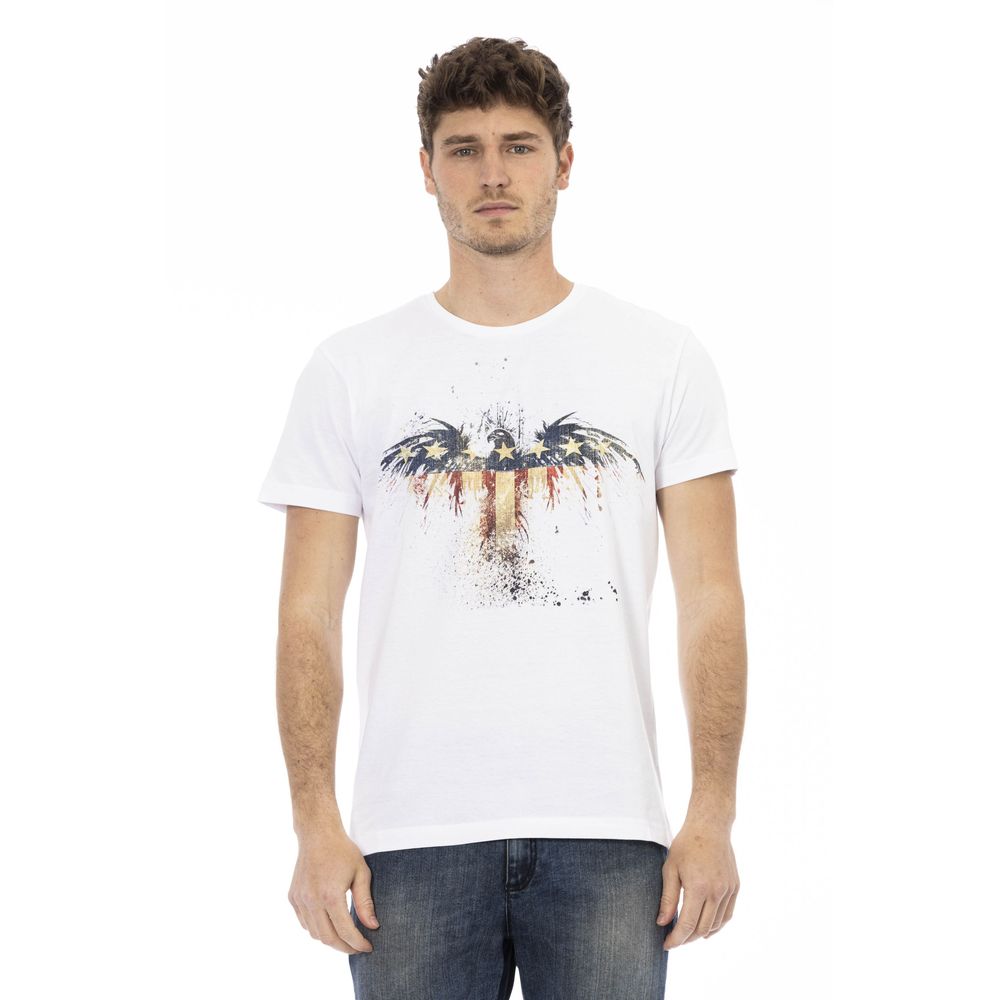 Trussardi Action - T-shirt blanc élégant avec imprimé artistique sur le devant