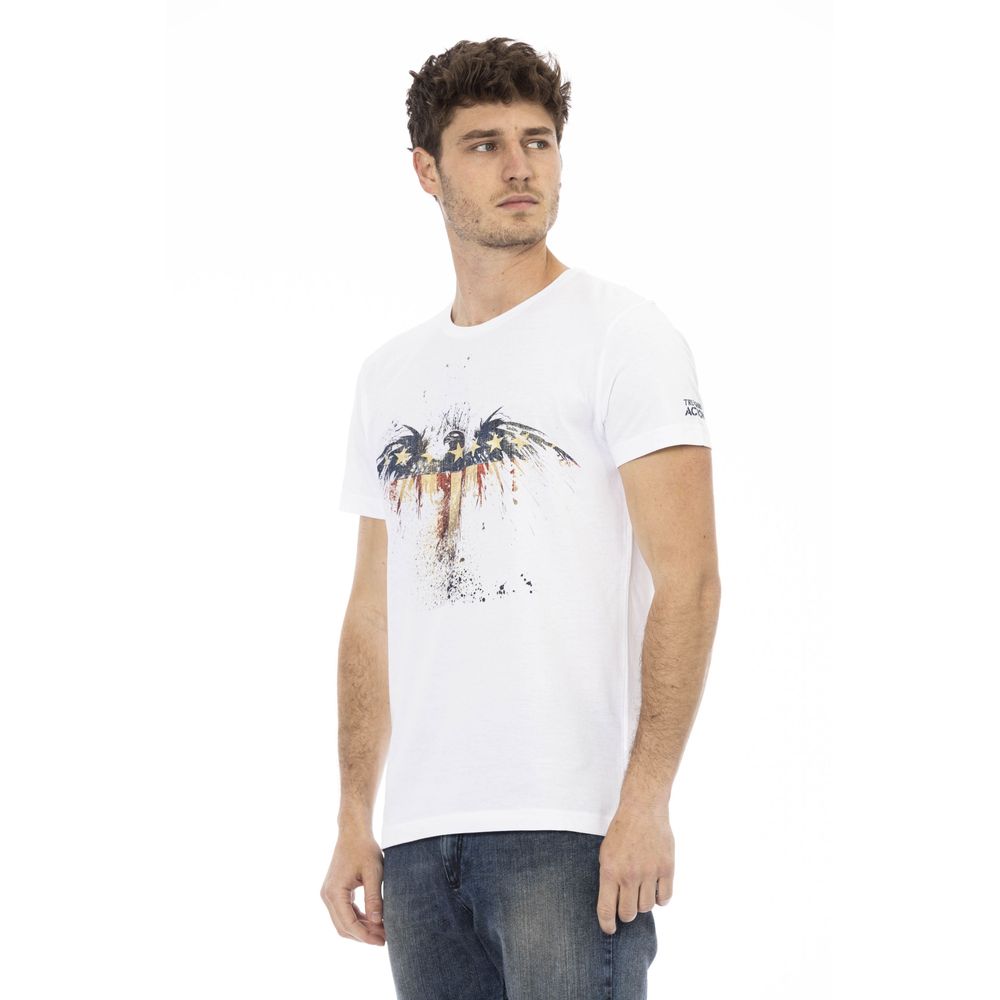 Trussardi Action - T-shirt blanc élégant avec imprimé artistique sur le devant