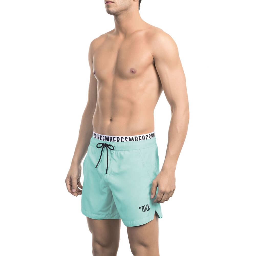 Bikkembergs élégant short de bain bleu clair avec bande griffée