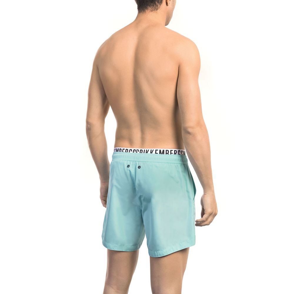 Bikkembergs élégant short de bain bleu clair avec bande griffée