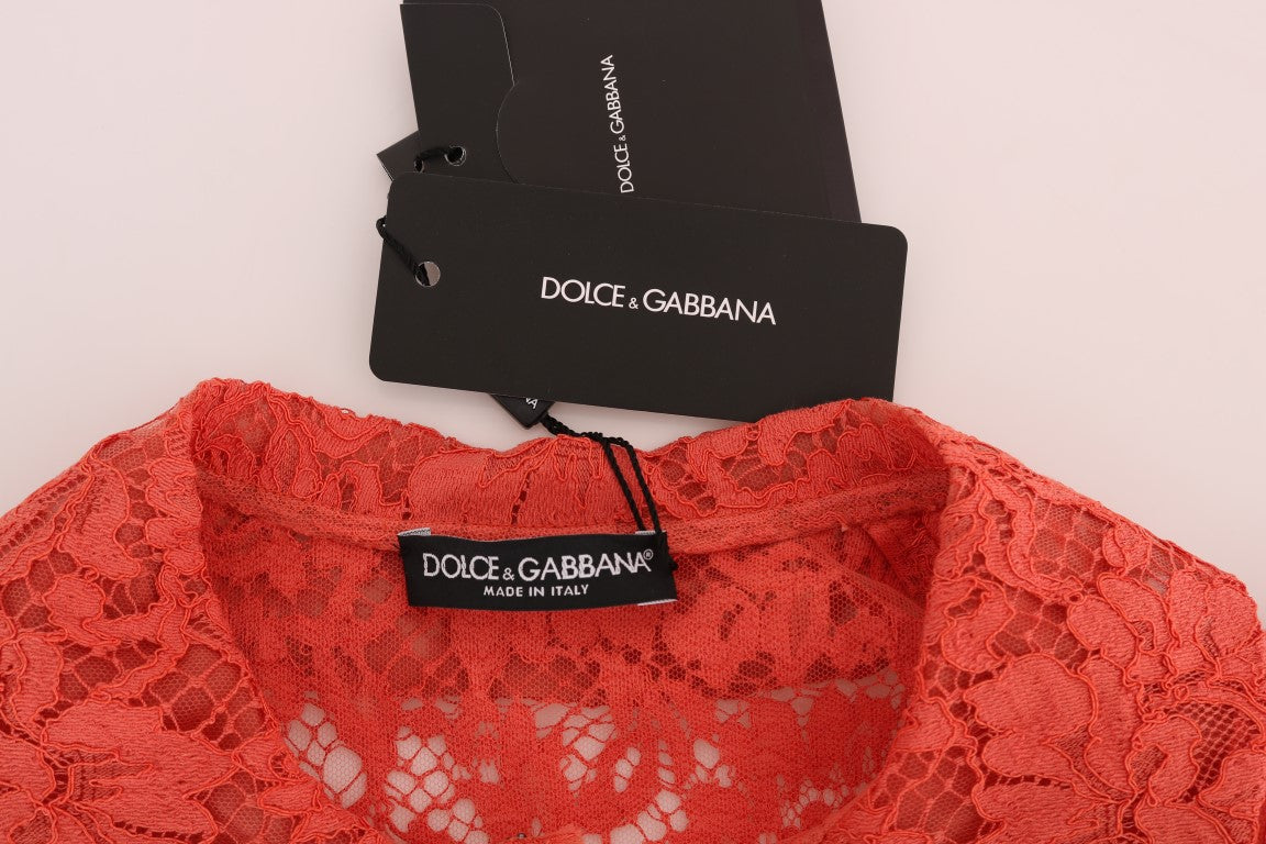 Dolce &amp; Gabbana Chemisier cardigan élégant en dentelle florale orange et cristal