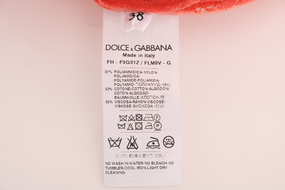 Dolce &amp; Gabbana Chemisier cardigan élégant en dentelle florale orange et cristal