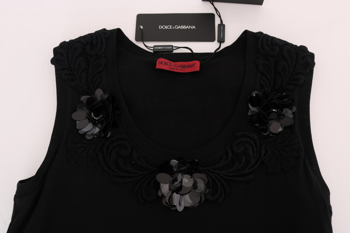 Dolce &amp; Gabbana Blouse caraco noire à paillettes et fleurs