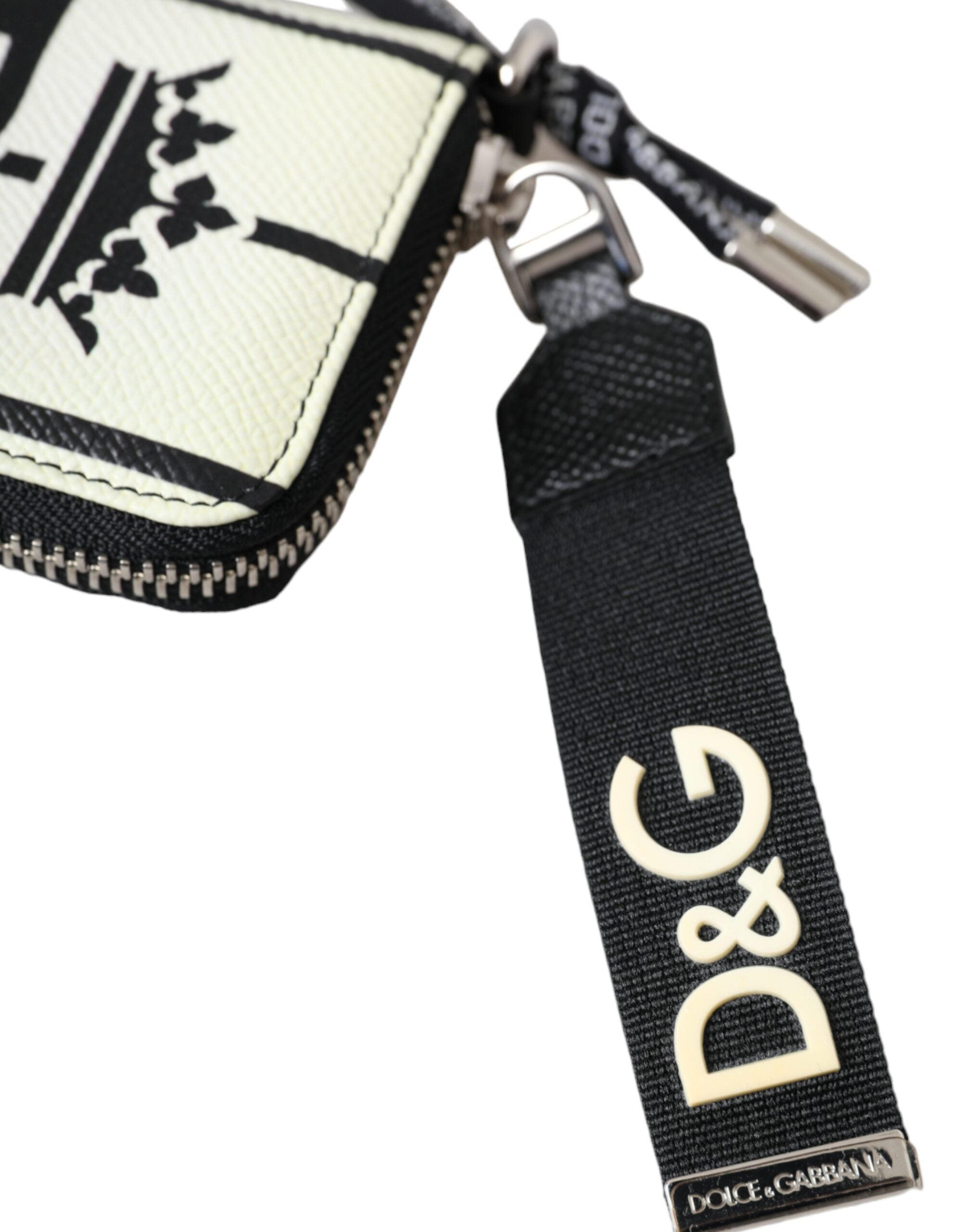 Dolce & Gabbana White Black Stripe Crown Logo Leather Card Holder Wallet