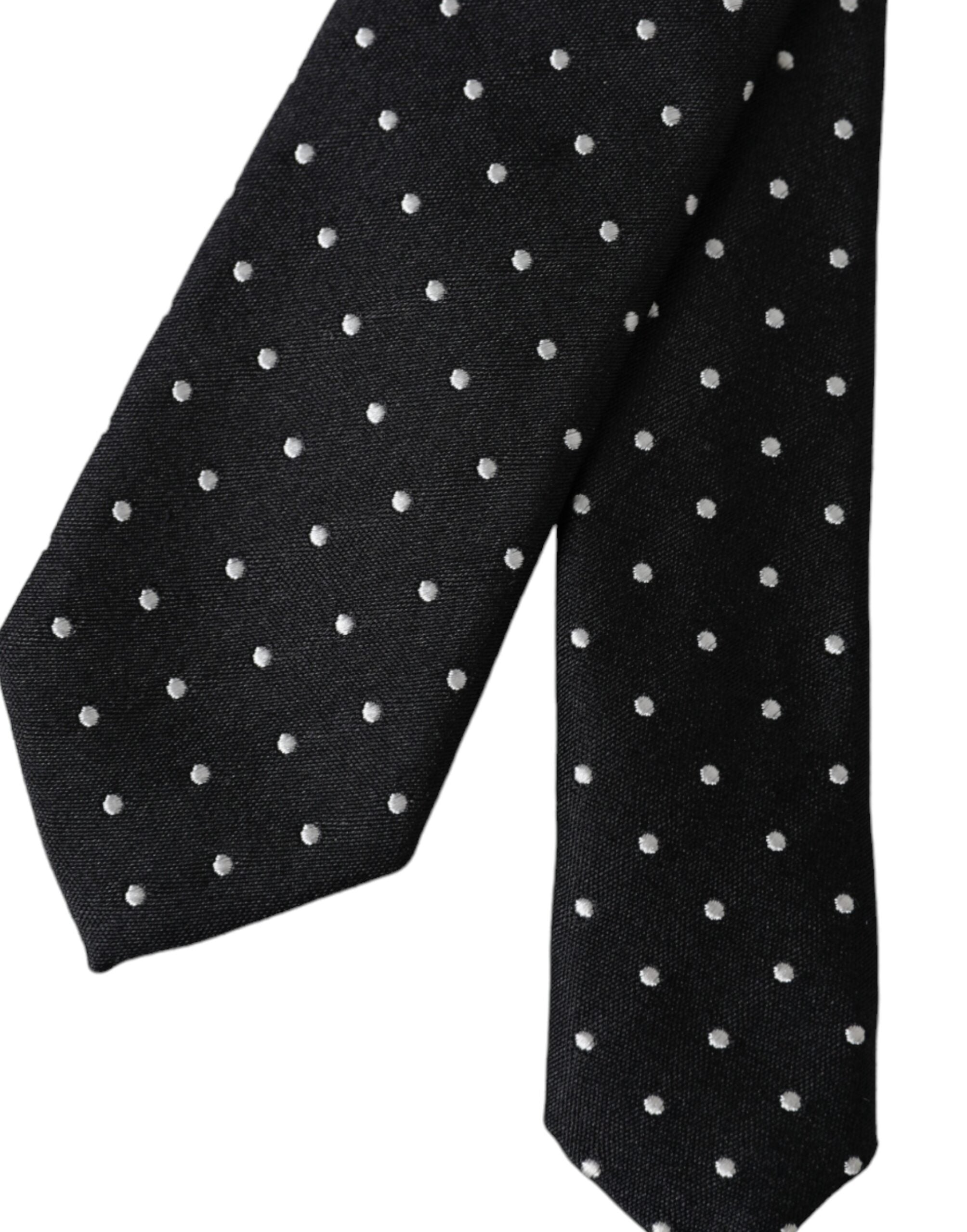 Dolce & Gabbana Black Polka Dot Silk Skinny Adjustable Men Tie