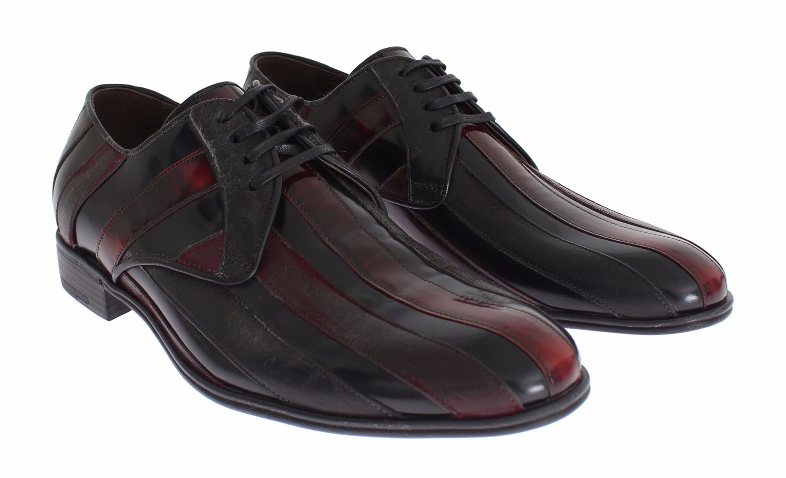 Dolce &amp; Gabbana Élégantes chaussures habillées en cuir rayé bordeaux noir