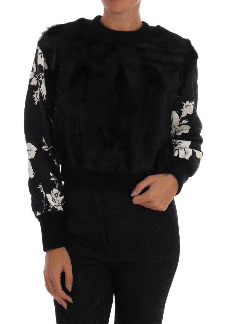 Dolce &amp; Gabbana Pull en fourrure noire en brocart floral