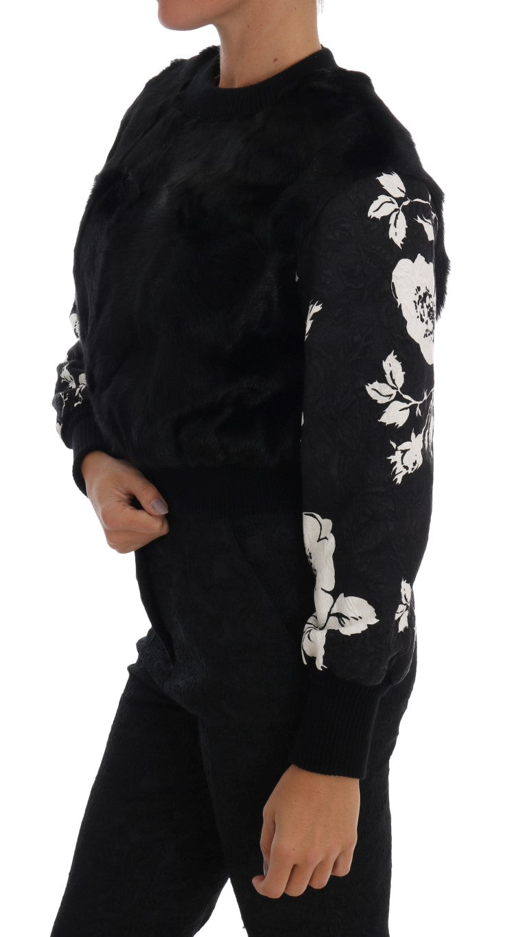 Dolce &amp; Gabbana Pull en fourrure noire en brocart floral