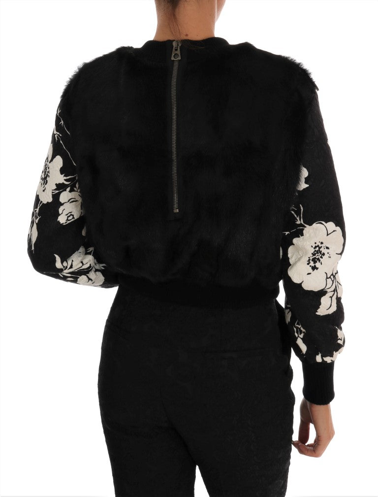 Dolce &amp; Gabbana Pull en fourrure noire en brocart floral