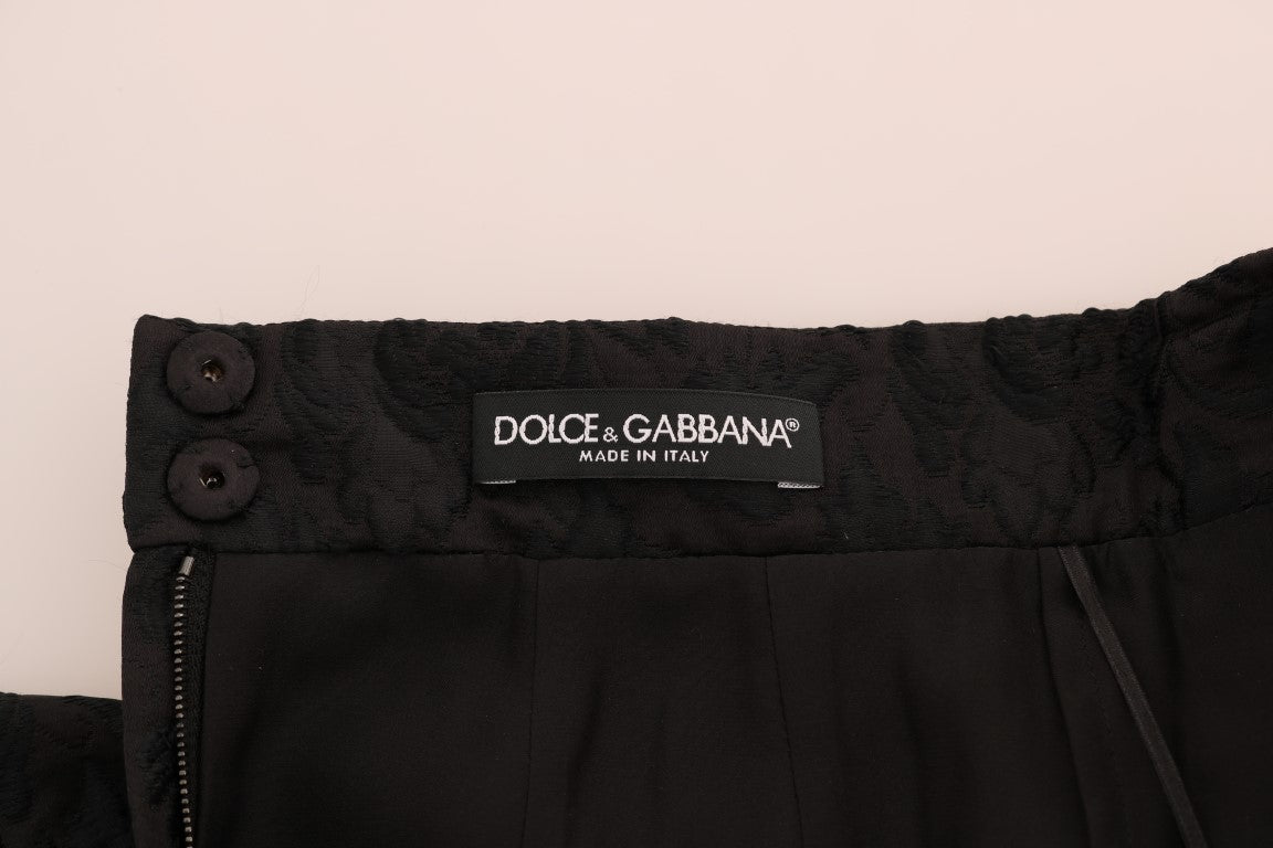 Dolce &amp; Gabbana Jupe trapèze élégante en jacquard floral noir