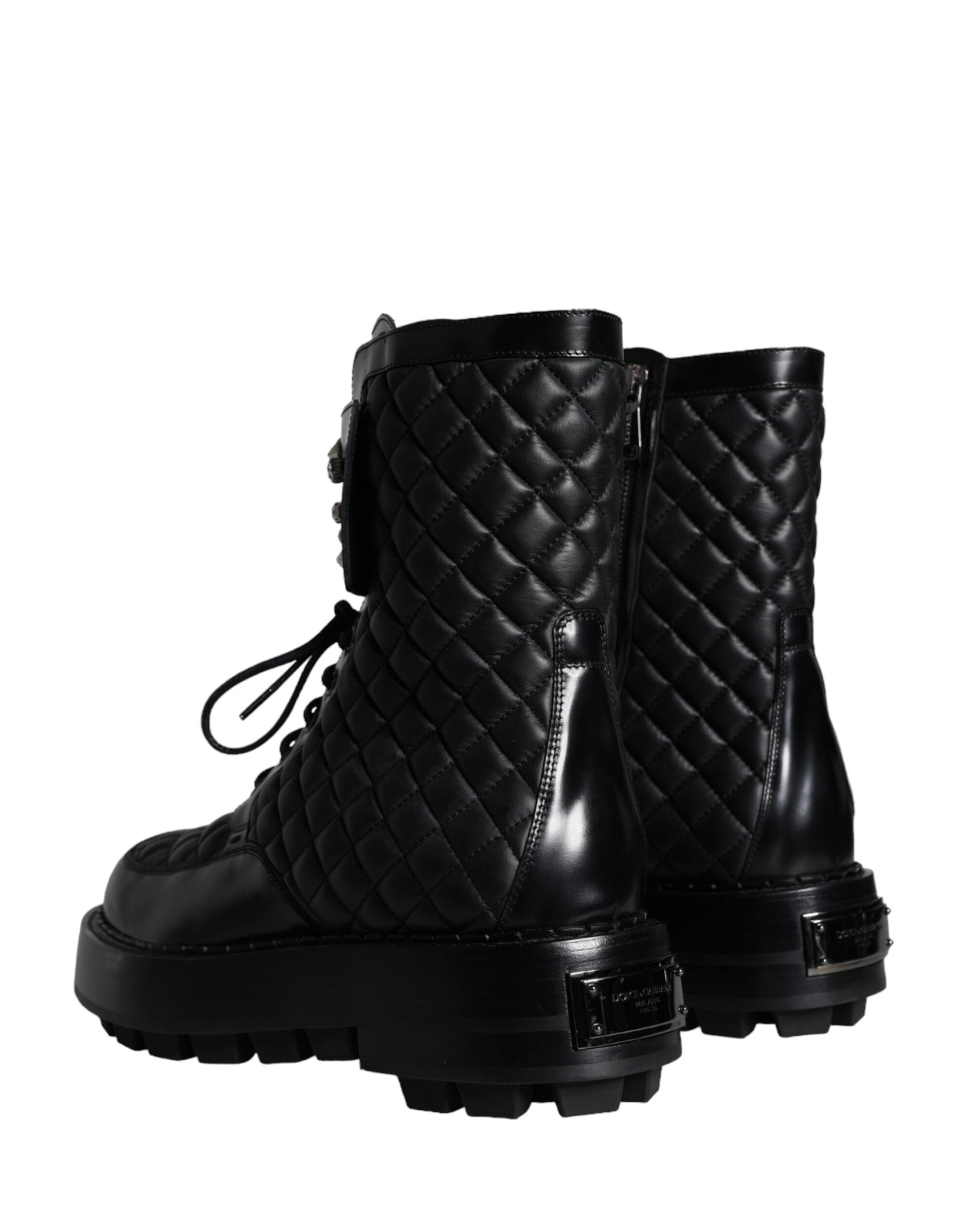 Dolce & Gabbana Black Quilted Crystal DG Logo Men Boots Shoes