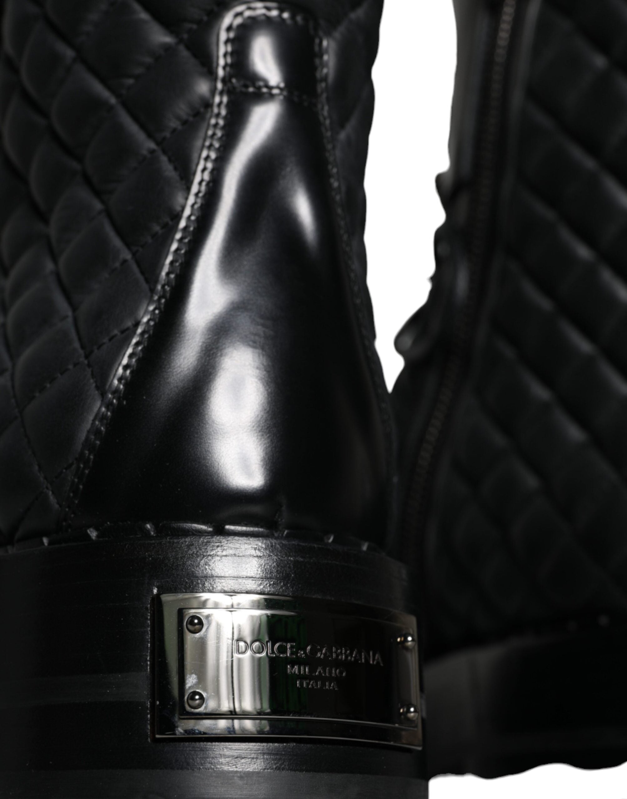 Dolce & Gabbana Black Quilted Crystal DG Logo Men Boots Shoes