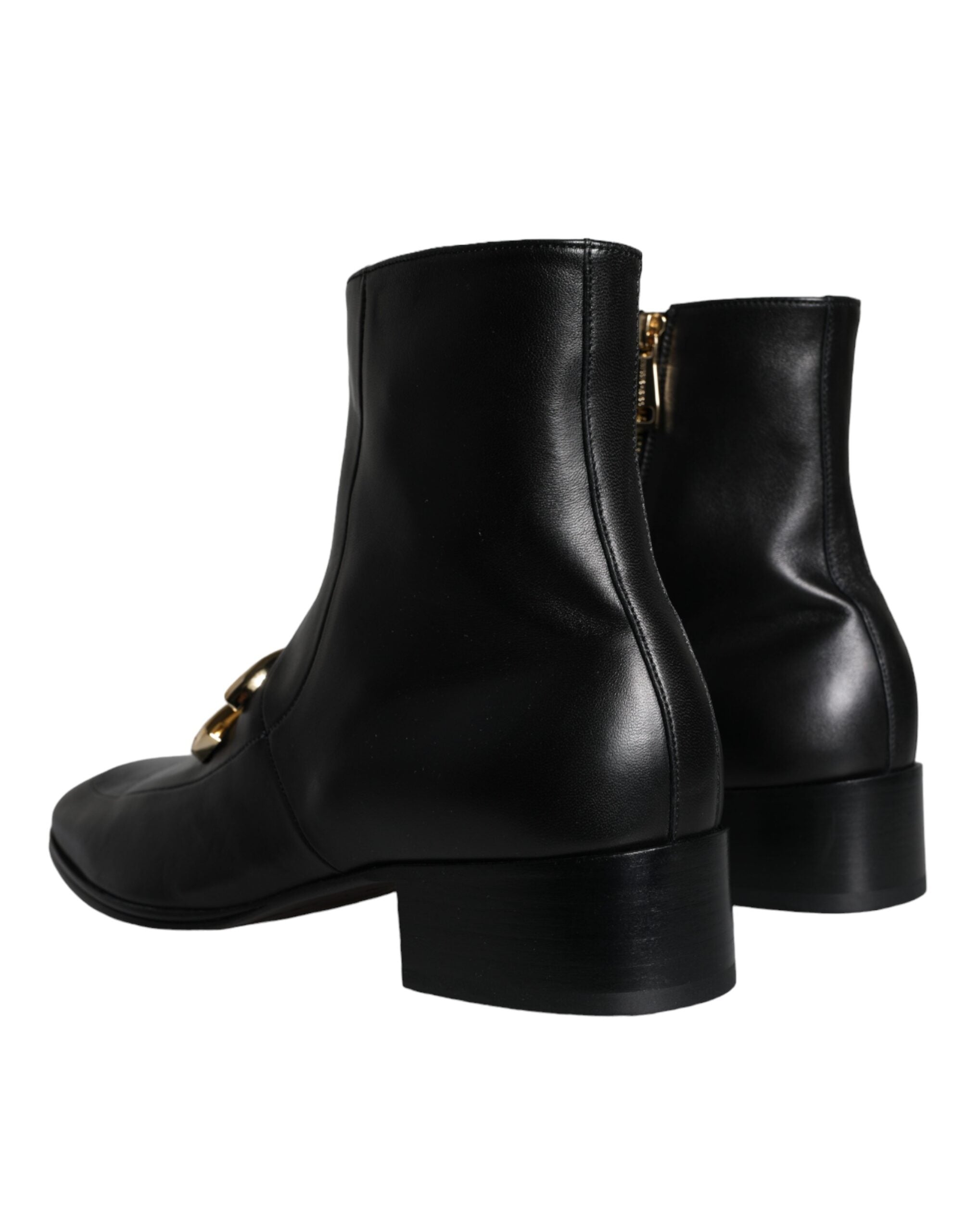 Dolce & Gabbana Black Lambskin Leather Men Ankle Boots Shoes