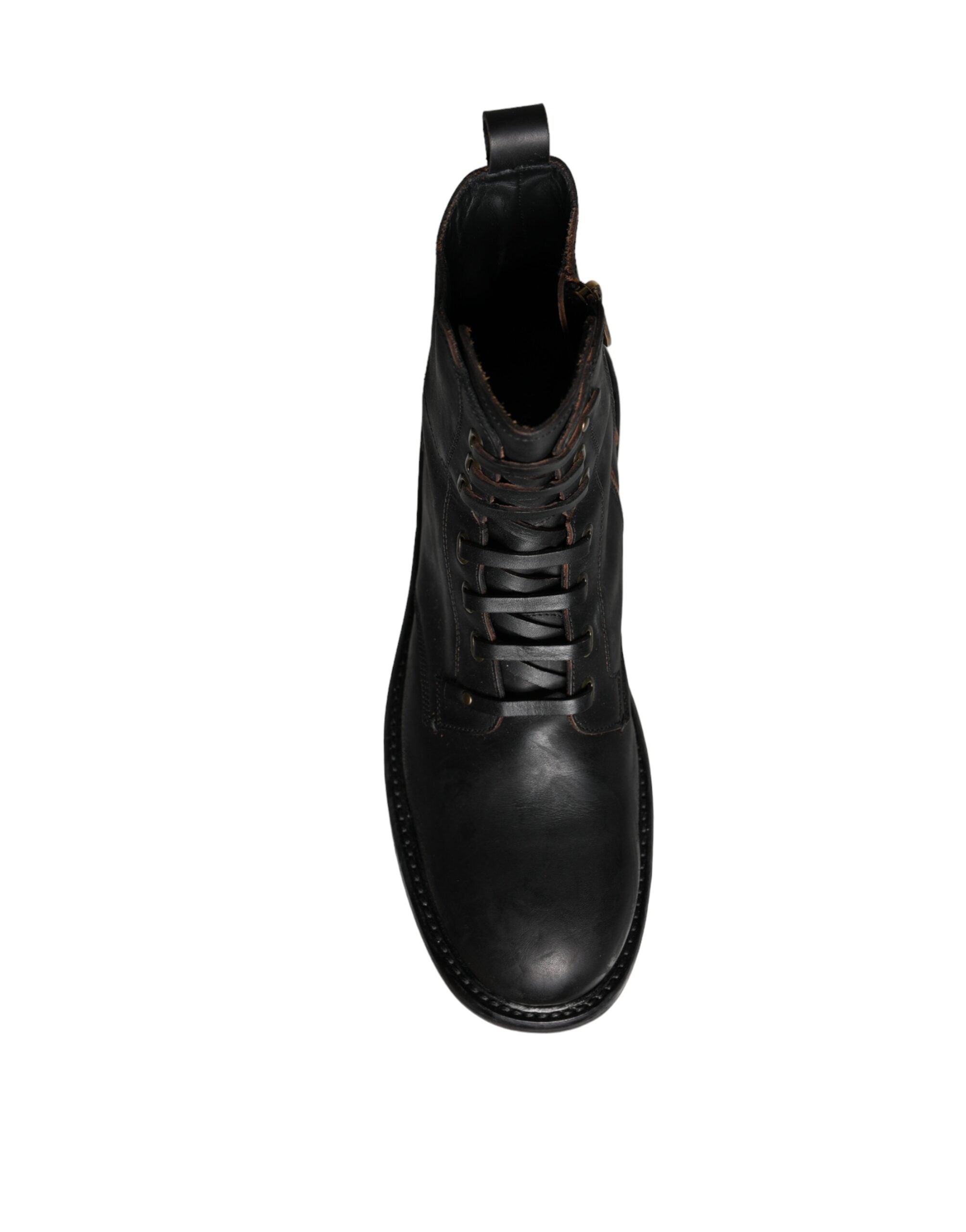 Dolce & Gabbana Black Lace Up Mid Calf Boots Men Shoes