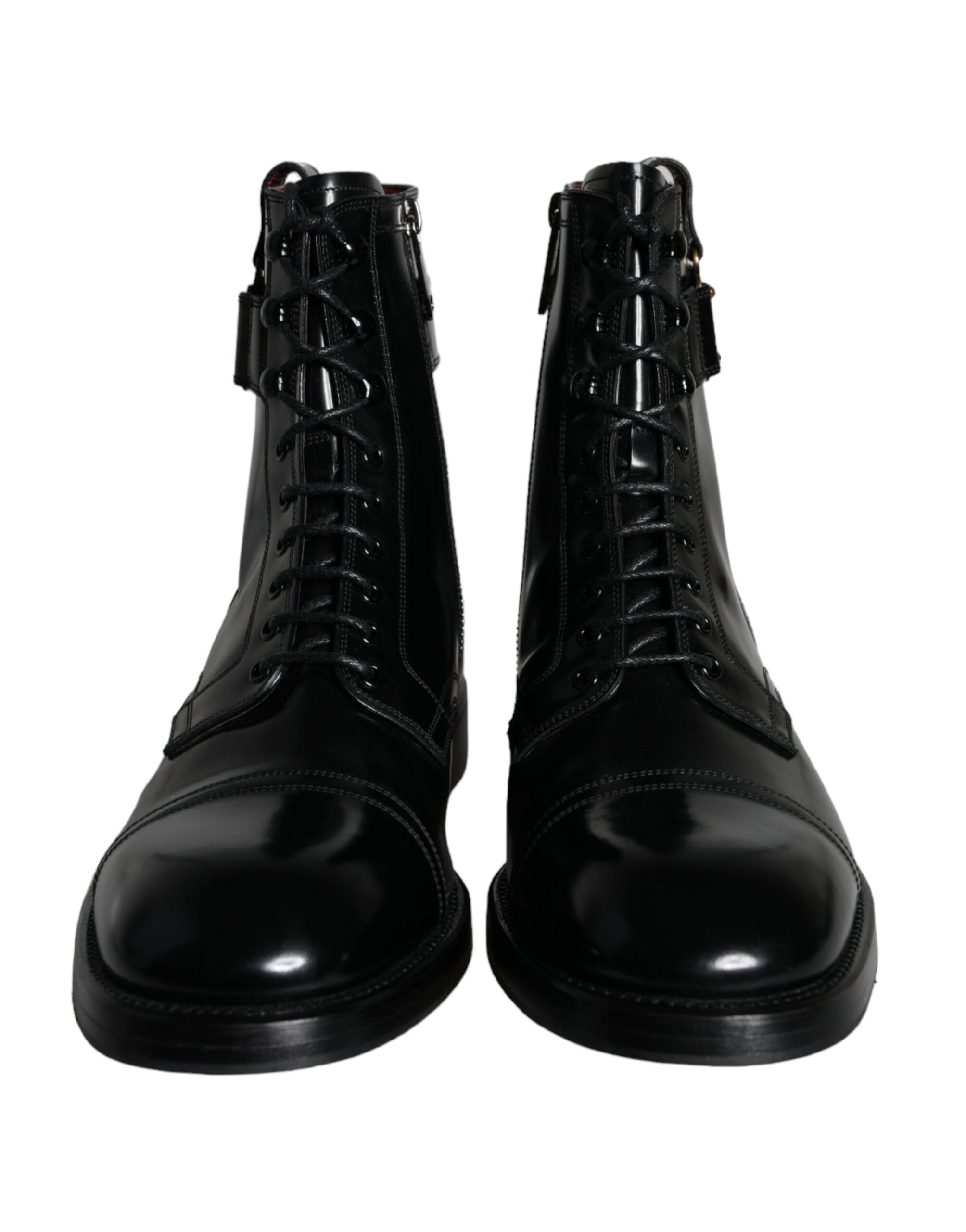 Dolce & Gabbana Black Logo Lace Up Mid Calf Men Boots Shoes