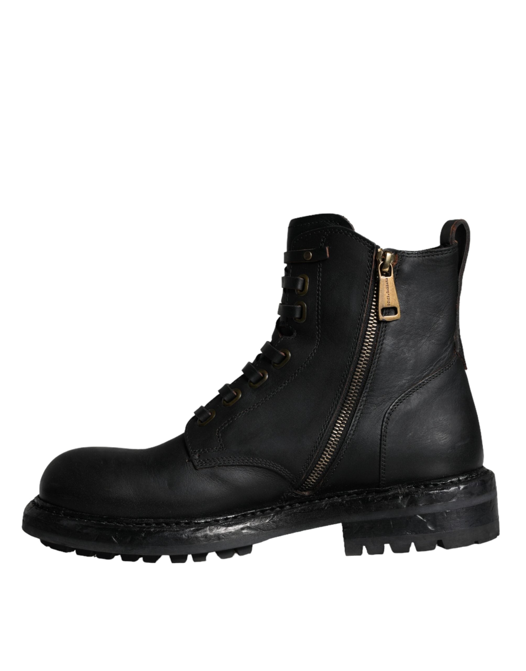 Dolce & Gabbana Black Lace Up Mid Calf Boots Men Shoes