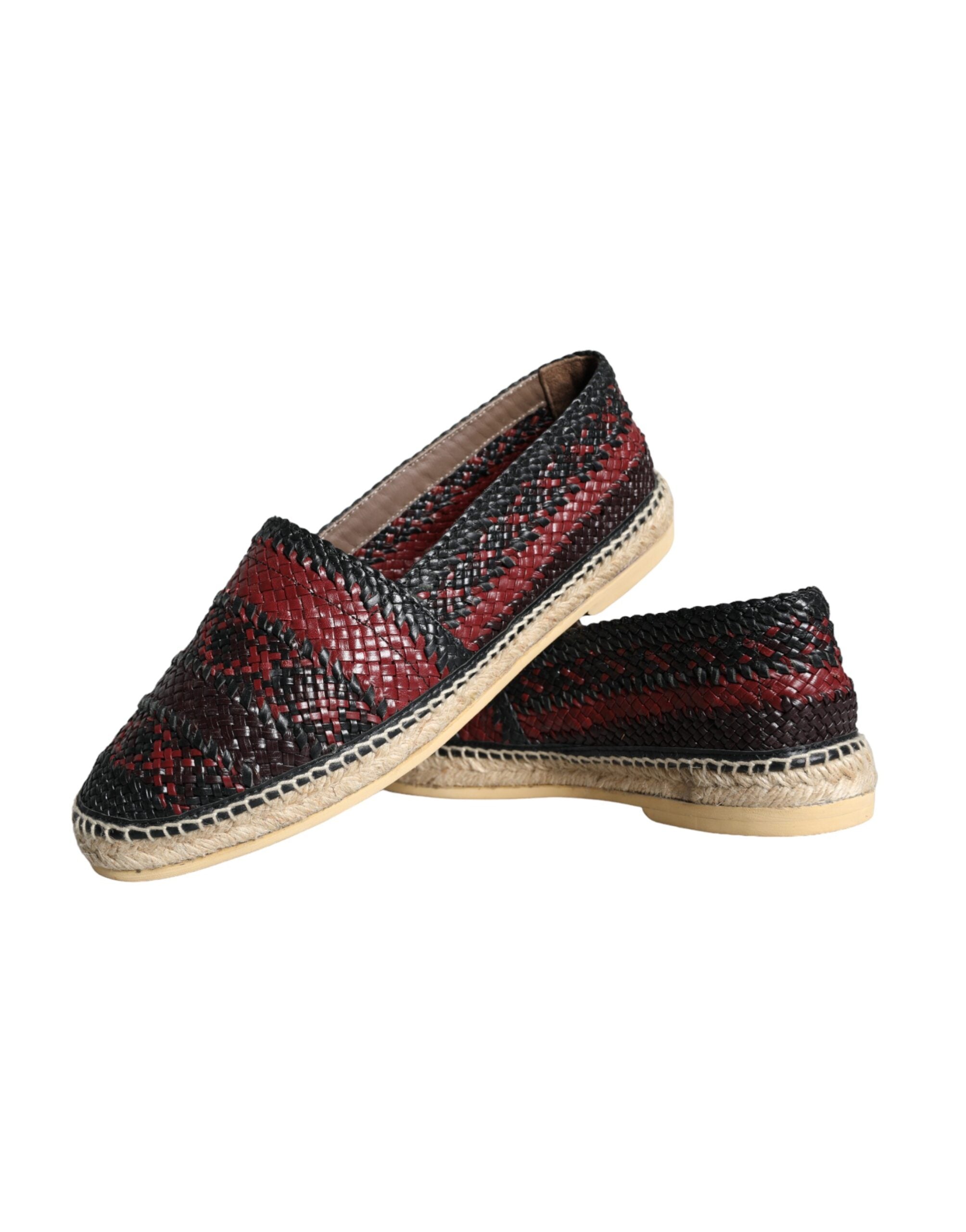 Dolce & Gabbana Black Maroon Woven Leather Buffalo Men Espadrille Shoes