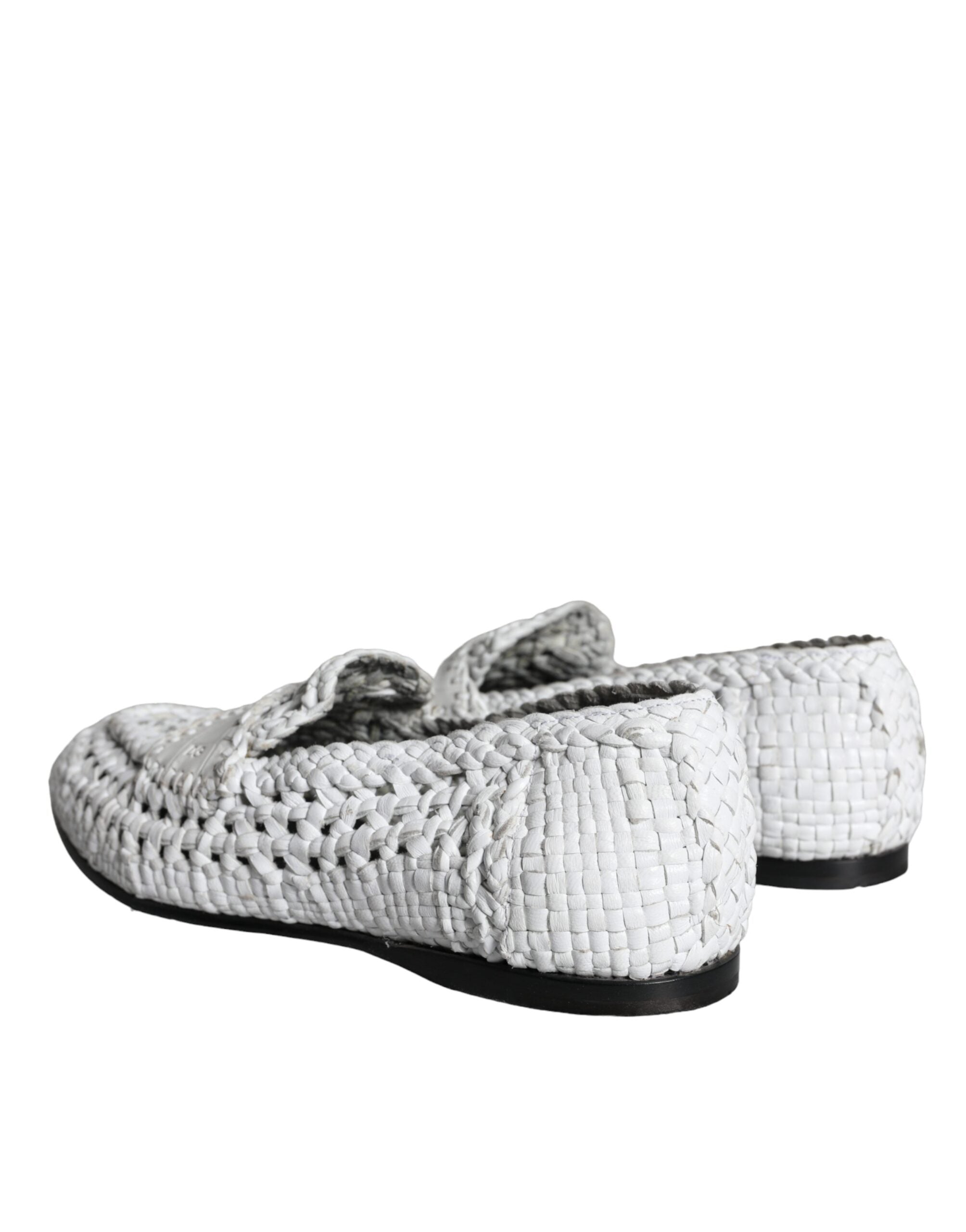 Dolce & Gabbana White Woven Leather Slip On Loafers Men Shoes