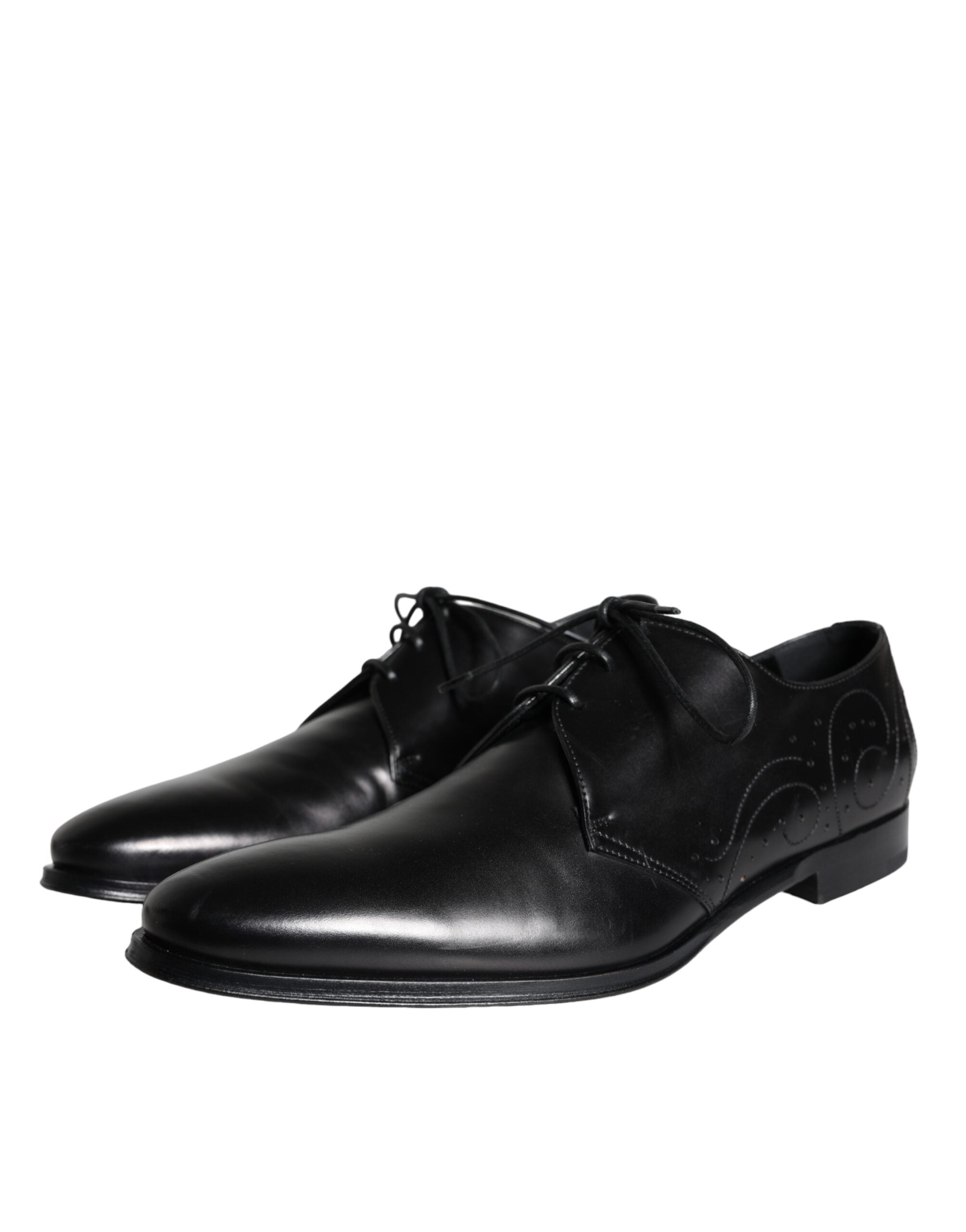 Dolce & Gabbana Black Calfskin Leather Derby Men Dress Shoes