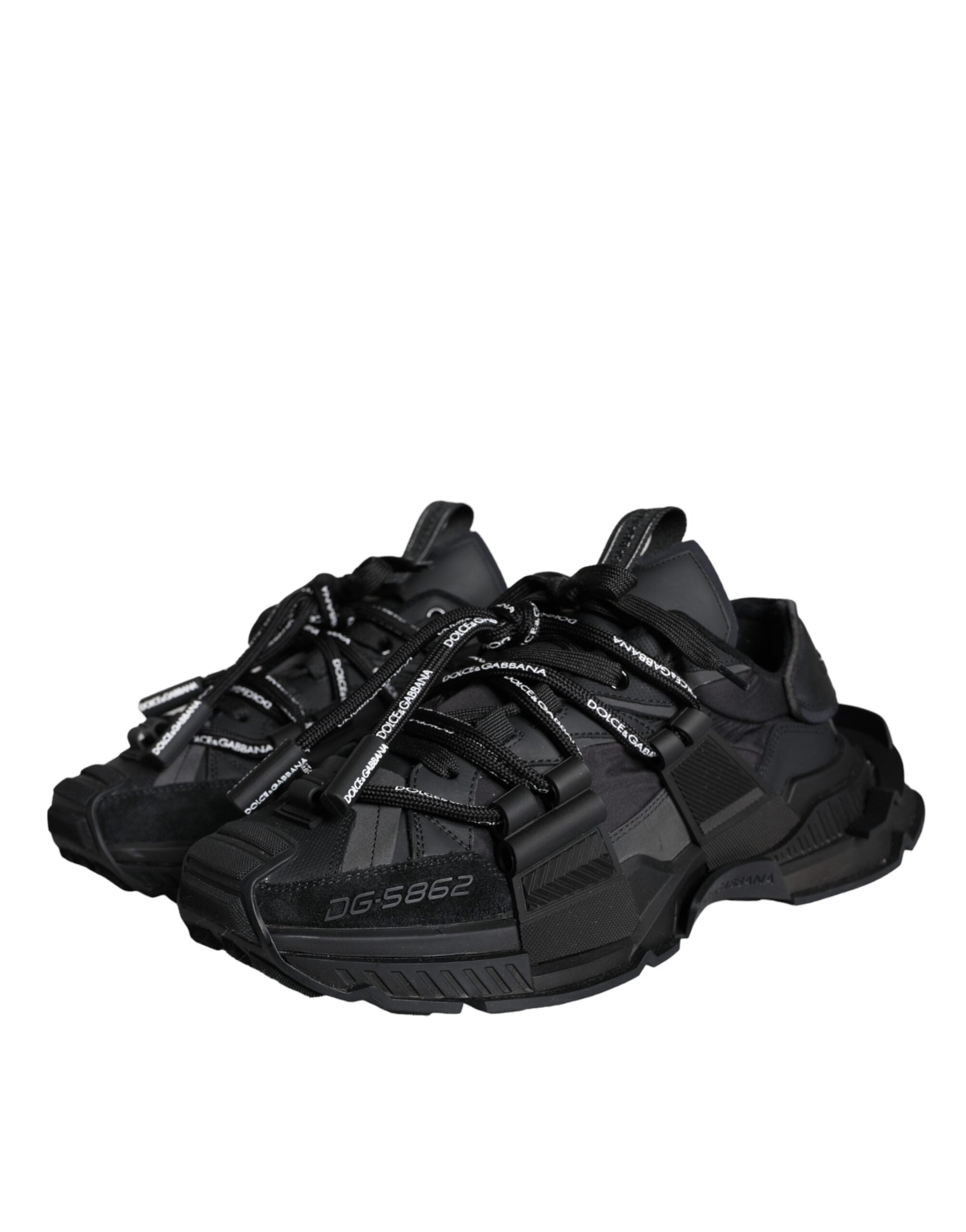 Dolce & Gabbana Black Low Top Space Lace Up Sneakers Shoes