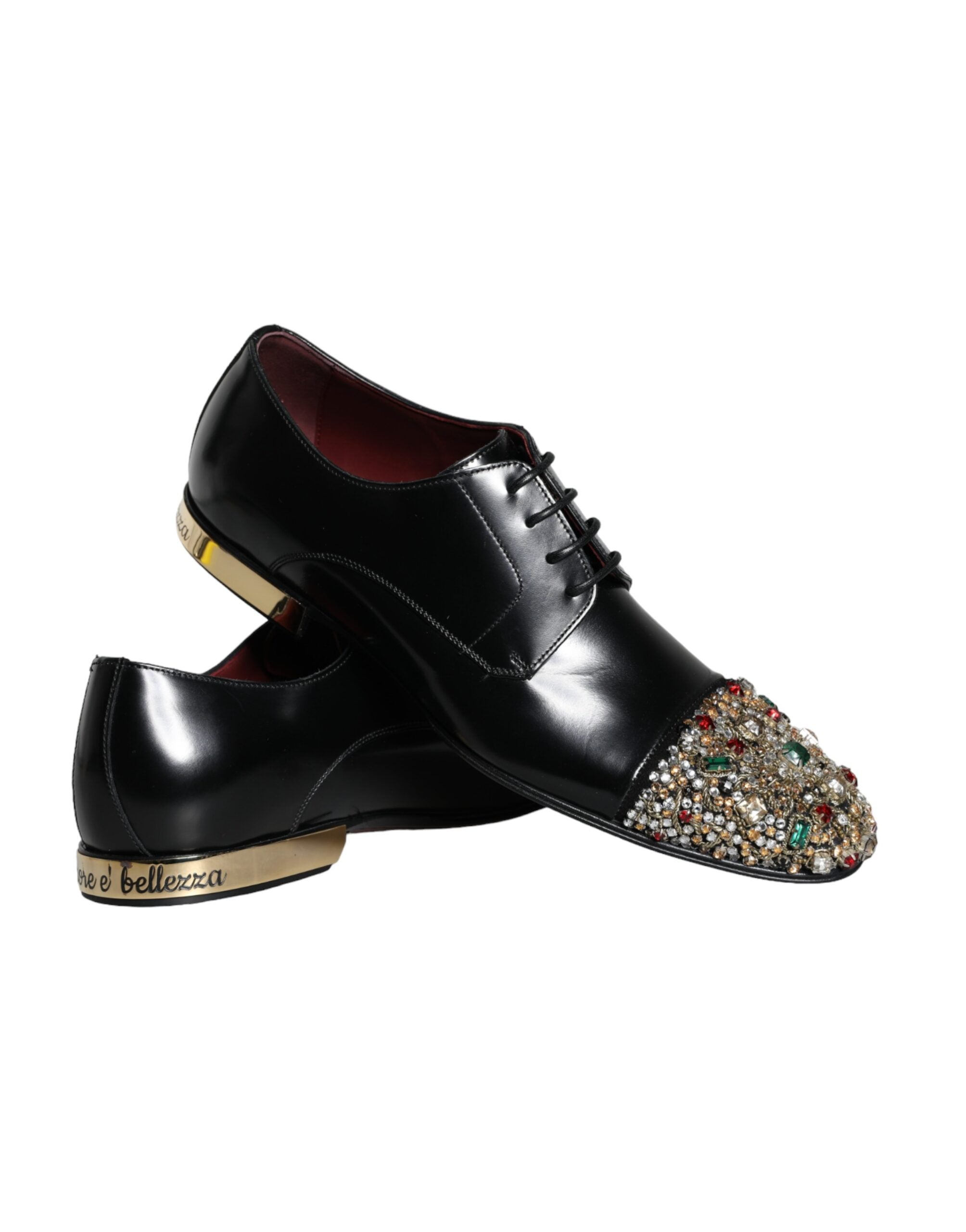 Dolce & Gabbana Black Leather RUNWAY POSITANO Crystal Derby Men Shoes