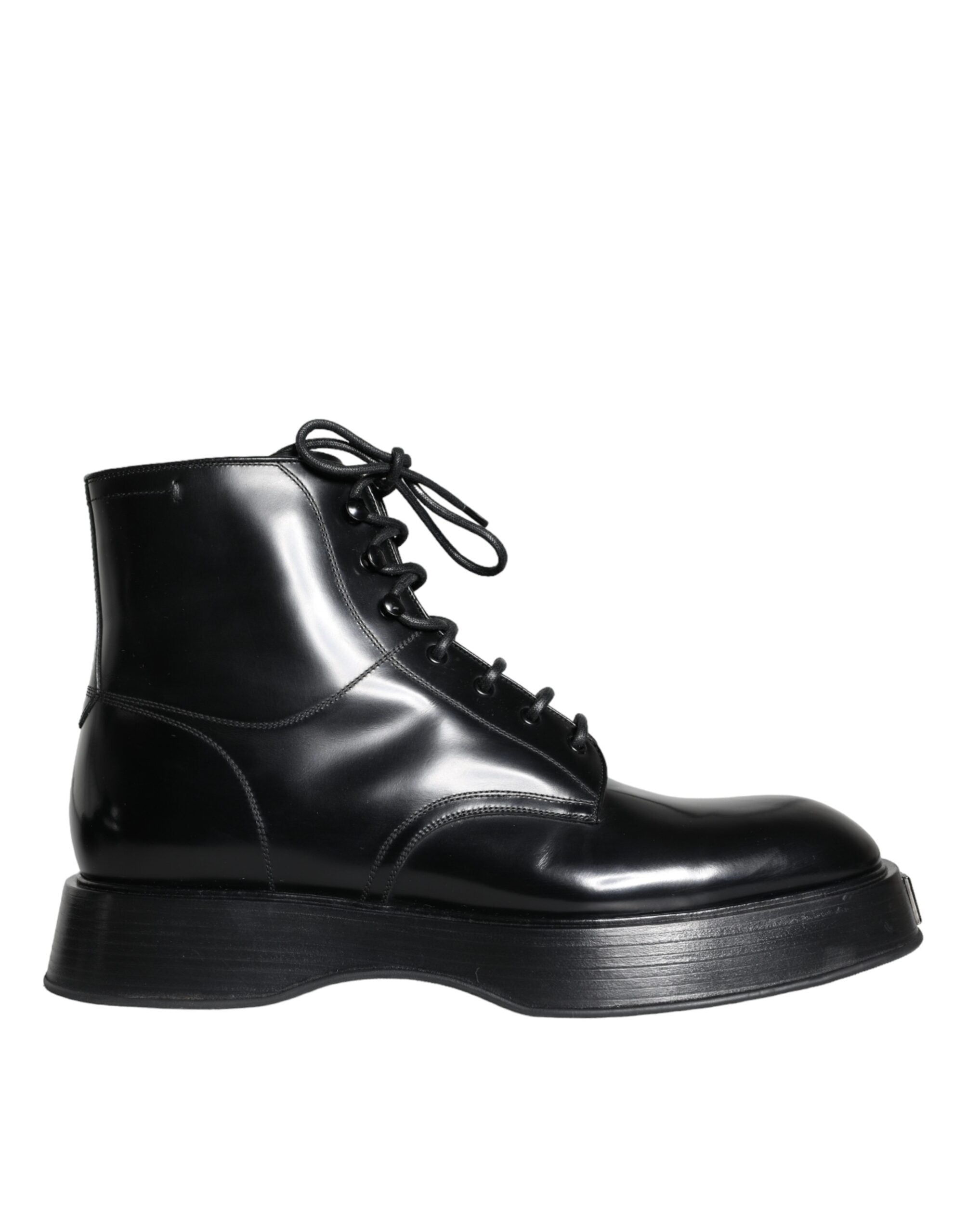 Dolce & Gabbana Black Leather Lace Up Ankle Boots Men Shoes